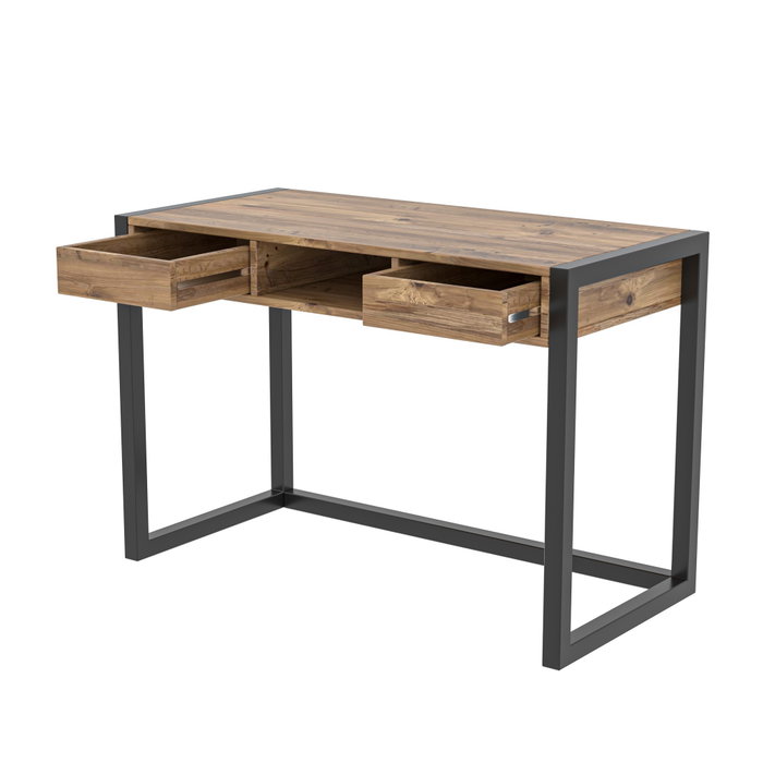 Hanah Home Ogene Mesa de Estudio con 2 Cajones, Pino Atlántico y Negro, 105x55x77 cm